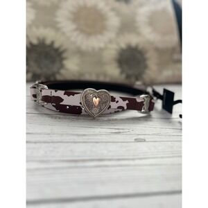 XOXO Womens Cow Print Skinny Belt Brown White Silver Heart Concho Western XL